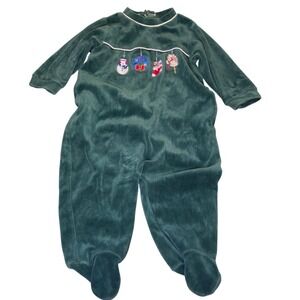 Vintage Velour Pajamas Footed Christmas Holiday Embroidery 1pc Outfit Size 6-9mo